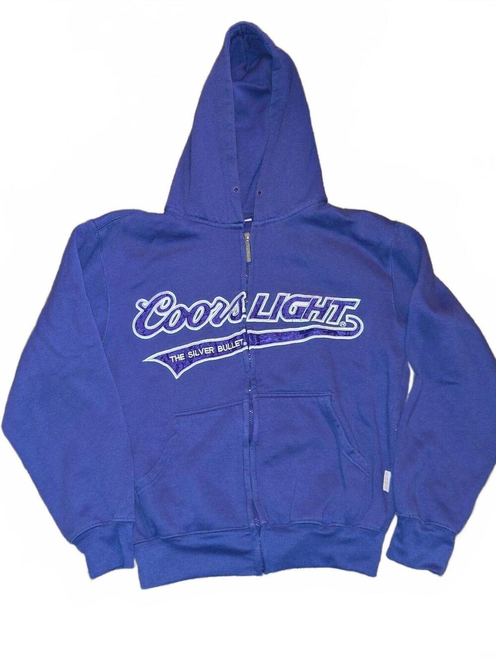 Y2K Coors Light Embroidered Zip-Up Hoodie Men's Small Full Zip Purple Rare